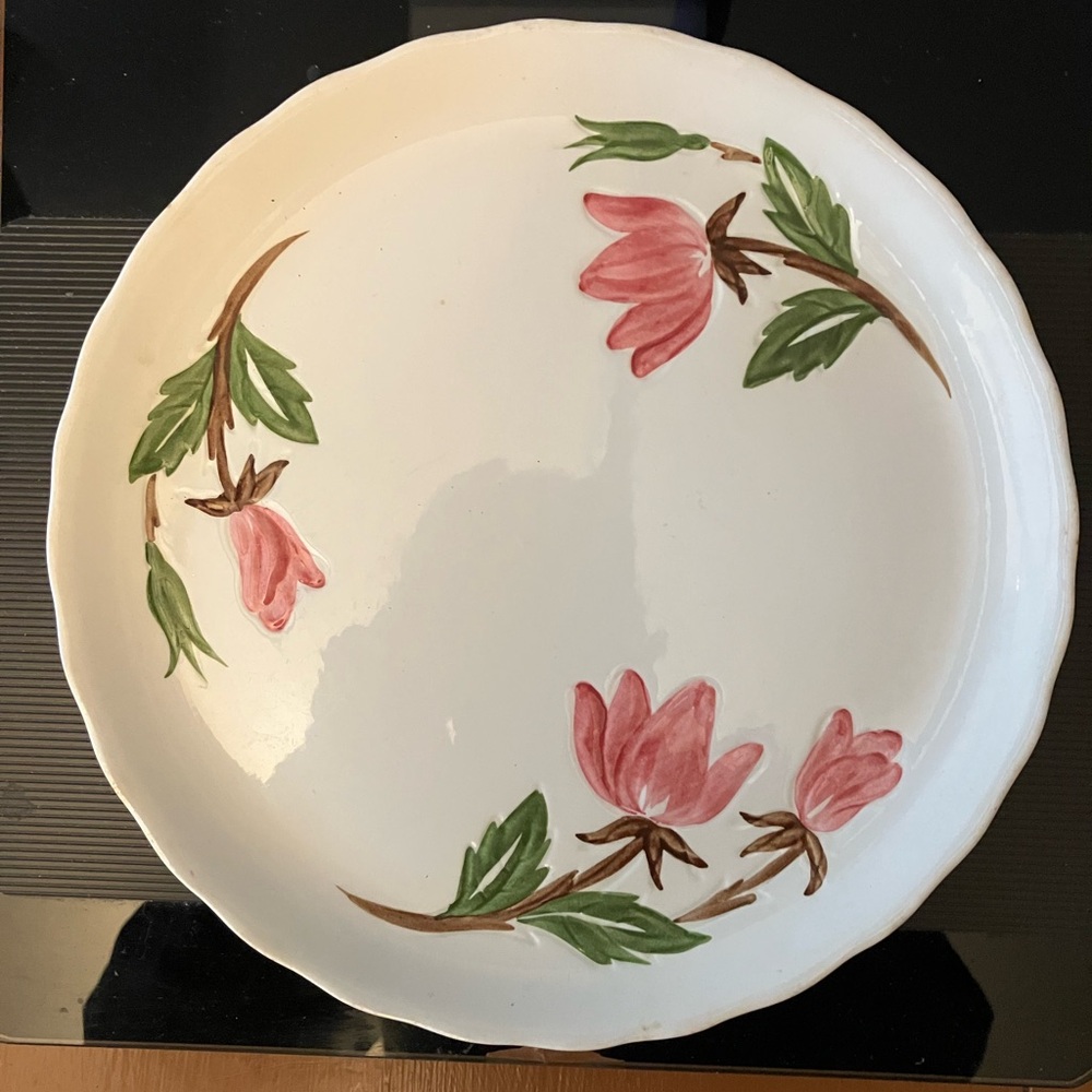 CANONSBURG PENNSYLVANIA POTTERY - AMERICAN BEAUTY PLATE PINK FLOWERS VINTAGE